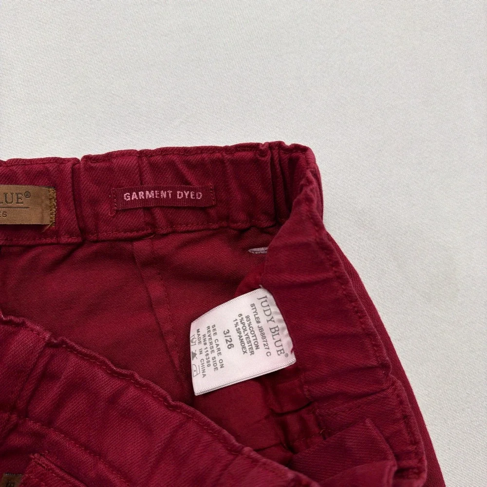 Judy Blue Skinny Pants Garment Dyed Elastic Drawstring Burgundy Women 3/26